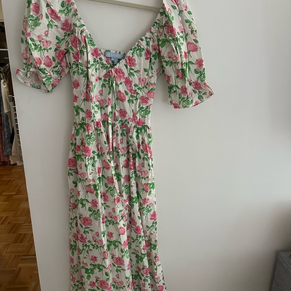 Hill House Dresses & Skirts - Hill House Floral Midi Dress in White, Pink & Green